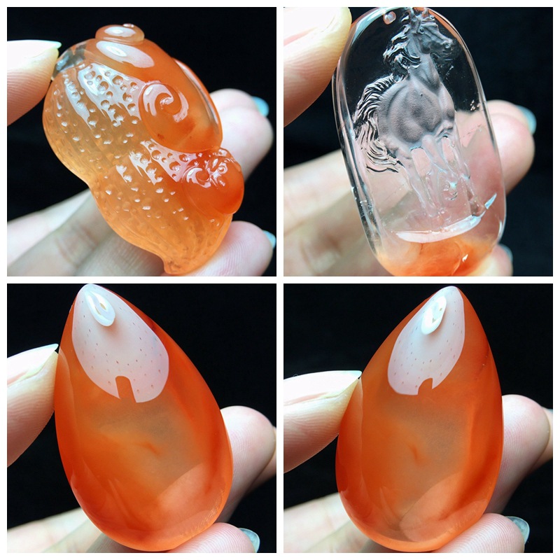 丹利水晶红兔毛红水晶雕刻吊坠红兔毛水晶雕刻花生吊坠