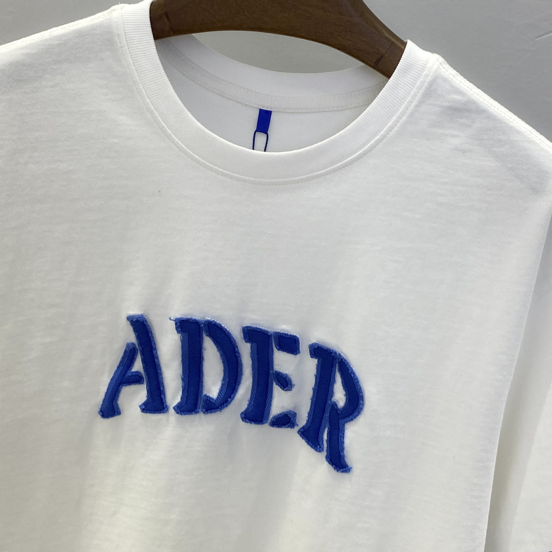 现货ader水洗牛仔贴布刺绣短袖 韩版情侣潮牌宽松做旧半袖t恤ins