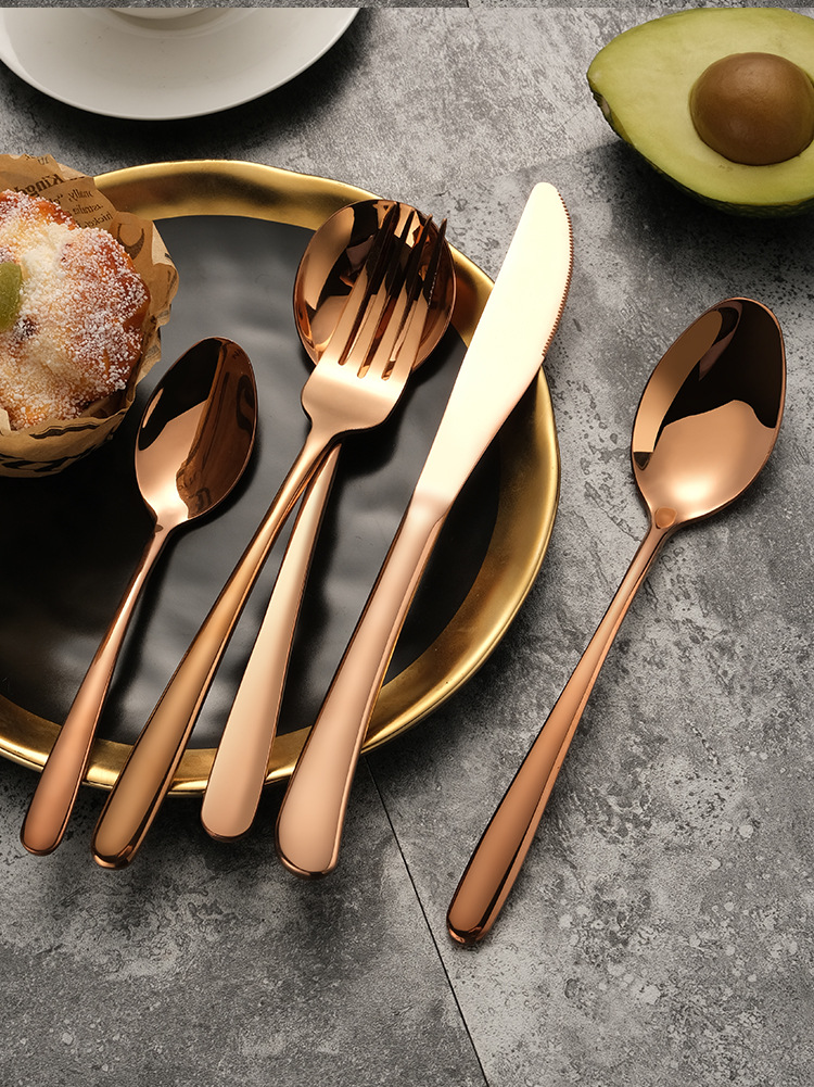西餐304不锈钢优雅刀叉勺 餐厅酒店中西式镀金色刀叉餐具四件套