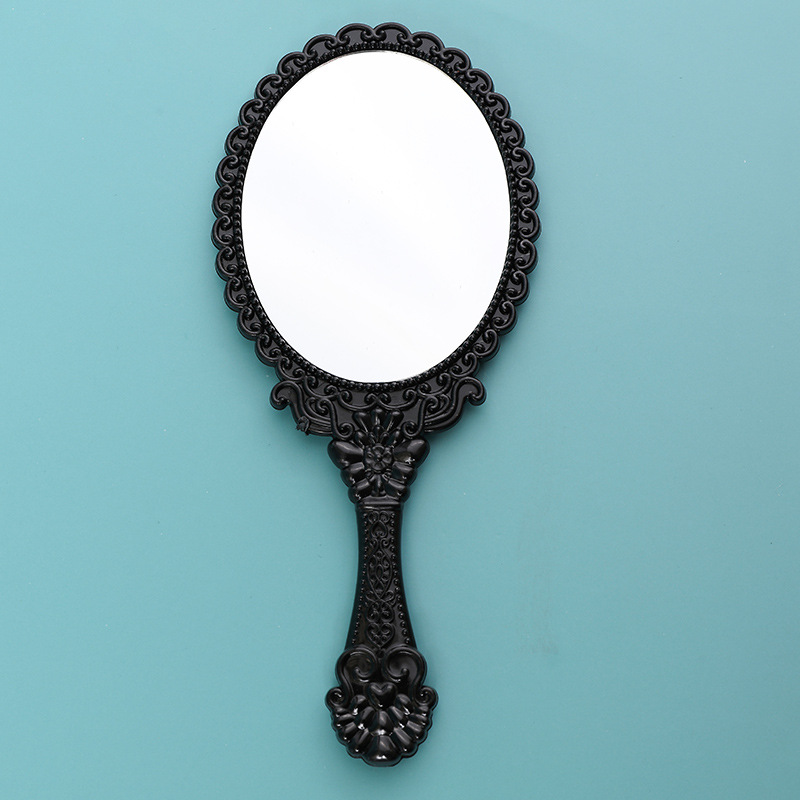 HD Plastic Handle Mirror Korean Retro Pattern Beauty Salon Portable Portable Princess Handheld Mirror Wholesale