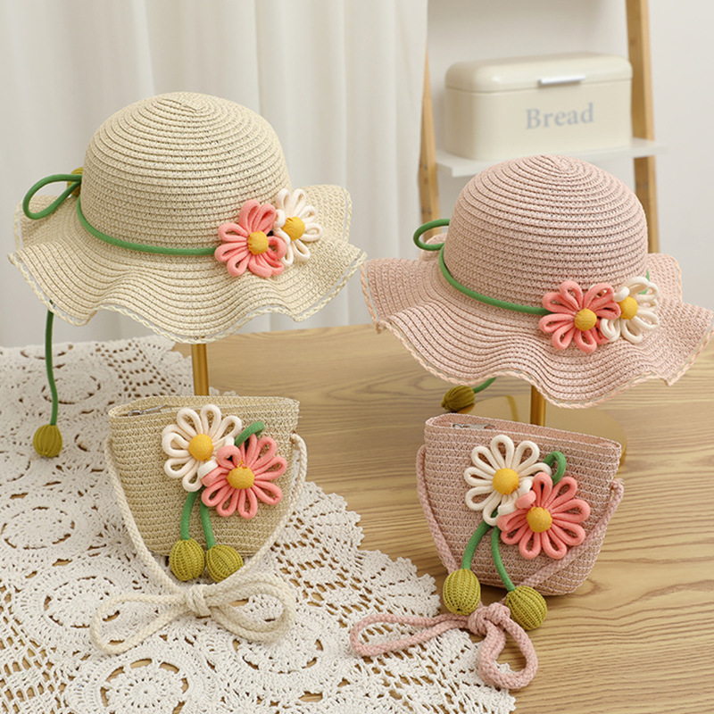 baby straw hat fresh flower sun hat parent-child style summer fashion women‘s uv protection sun hat wholesale