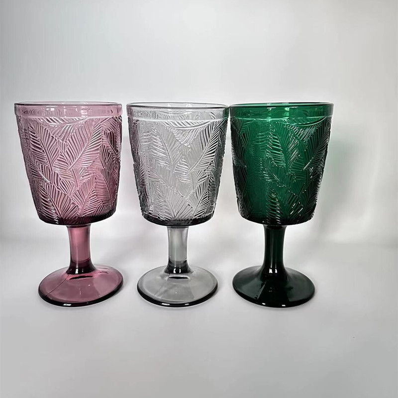 法式复古雕花玻璃水杯酒吧咖啡厅餐厅家用彩色果汁杯高颜值咖啡杯