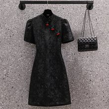 清仓品牌尾单意大利一线大牌2023夏新款旗袍裙小众设计黑色高级感
