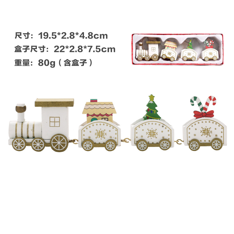 Amazon Cross-Border Christmas Decorations Painted Wooden Train Desktop Ornaments Holiday Gifts