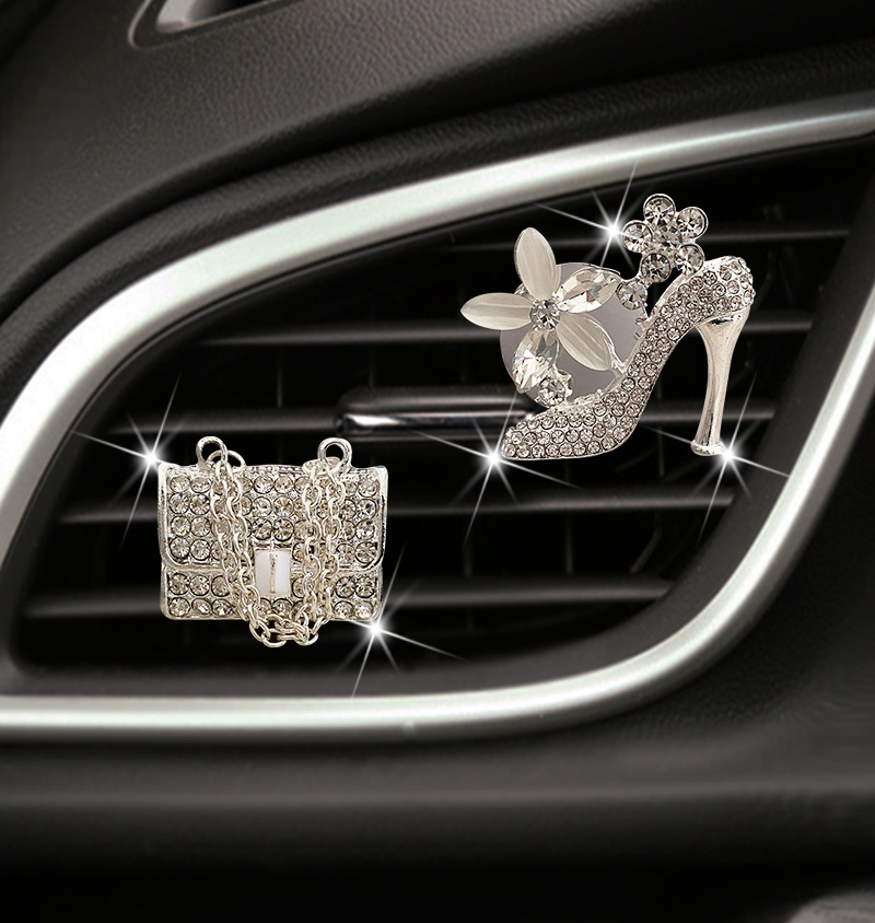 One Set Price Automobile Vent Perfume Aromatherapy Clip High Heels Diamond Bag Crown Exquisite Car Interior Ornaments Women