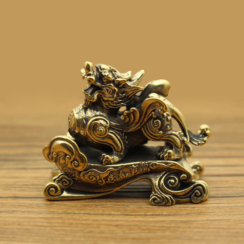 实心纯黄铜麒麟瑞兽一帆风顺做旧貔貅麒麟神兽桌面摆件工厂批发