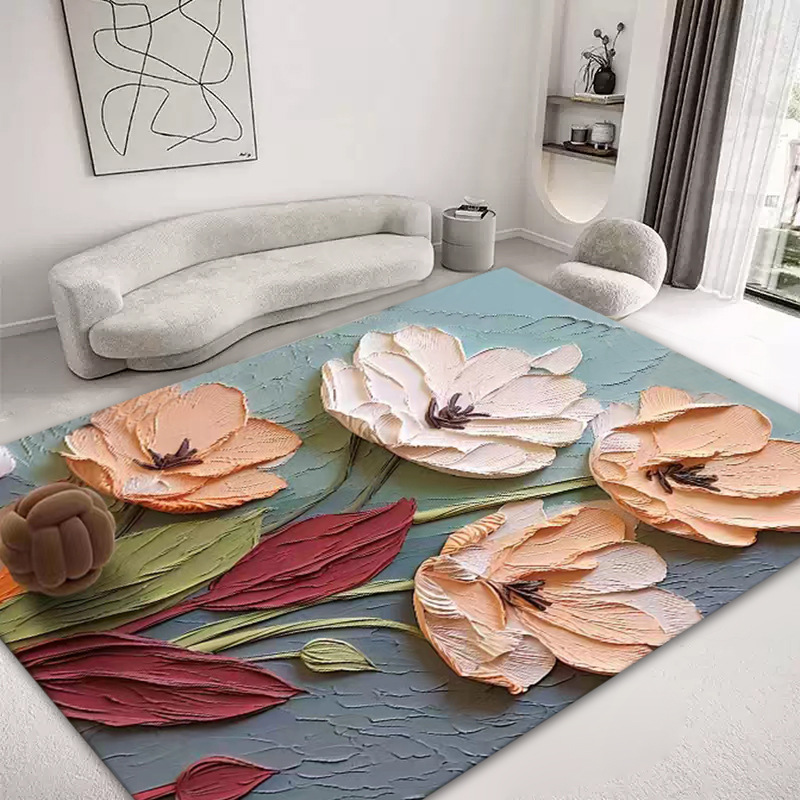 Household Living Room Carpet Simple Flower Floor Mat Living Room Study Bedroom Tile Carpet Mat in Stock Wholesale
