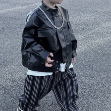 儿童春秋季皮夹克新款韩版男童洋气PU机车皮衣宝宝洋气时髦外套酷