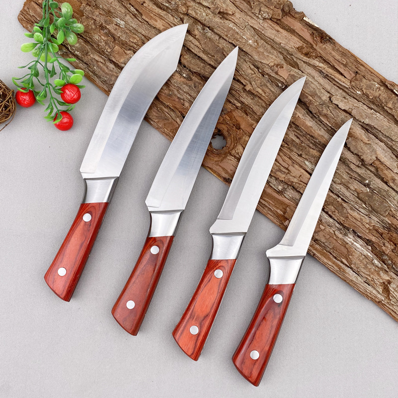 Red Color Wood Boning Knife Special Butchers' Knife Peeling Pig Slaughter Cattle and Sheep Sever Knife Pig Killing Knife Chef Knife Set