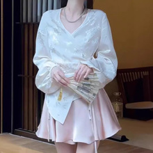 新中式国风时尚套装裙女2024春夏新款交叉绑带设计感气质两件套女