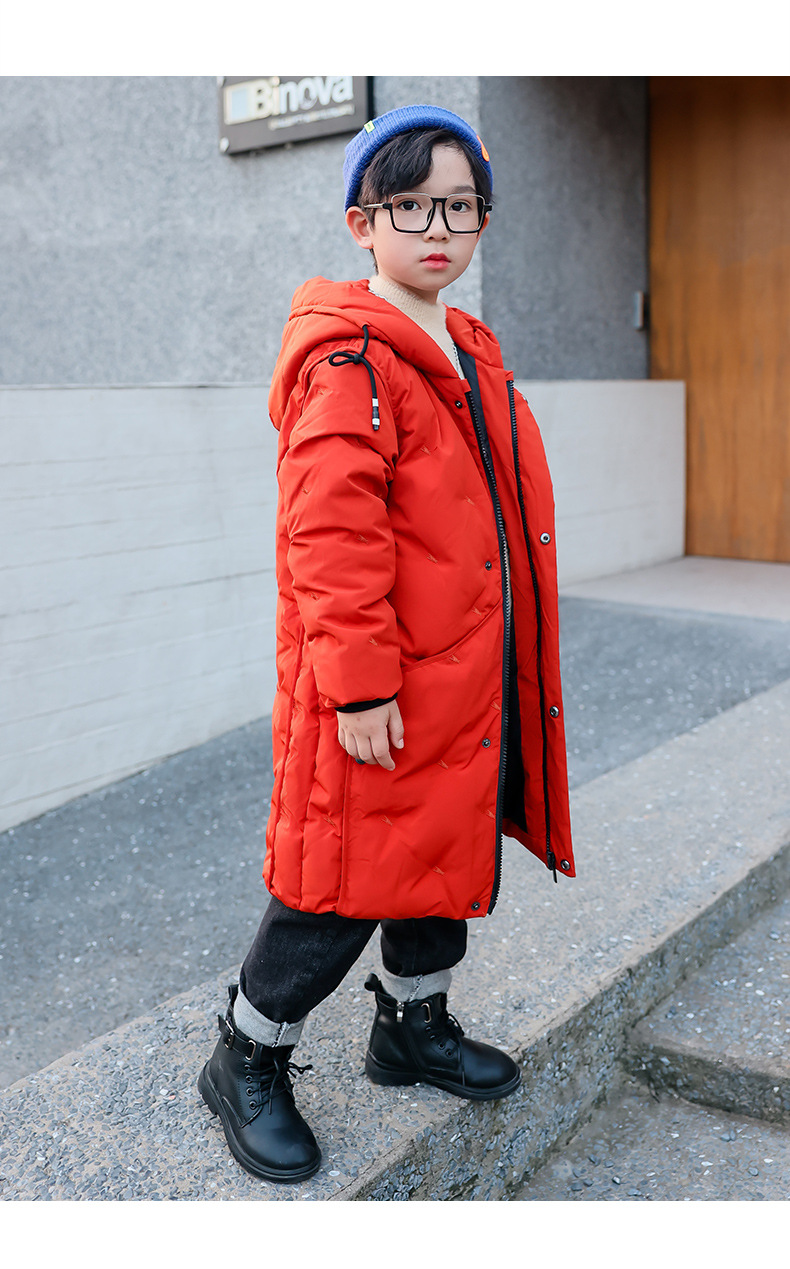 外贸童装男童羽绒服冬装新款儿童外出服冬季外套中长款连帽防寒服