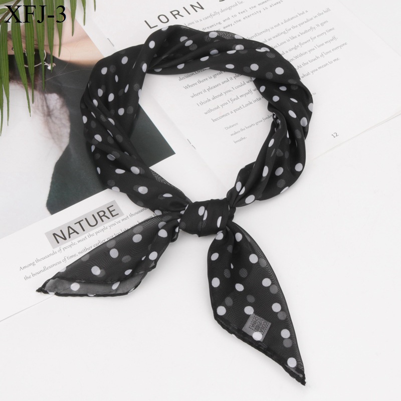 65 * 65cm Fashion Chiffon Polka Dots Small Silk Scarf Women's Retro Elegant Polka Dot Square Scarf Small Scarf Spring and Summer Scarf