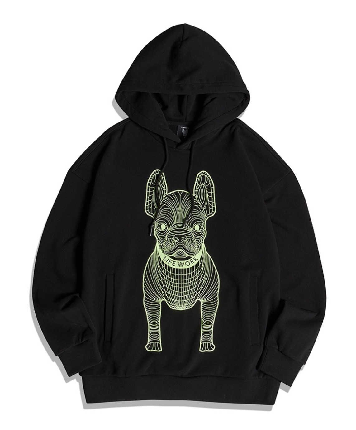 韩国lifework法斗犬狗头连帽卫衣套头长袖400克毛圈潮人男女同款