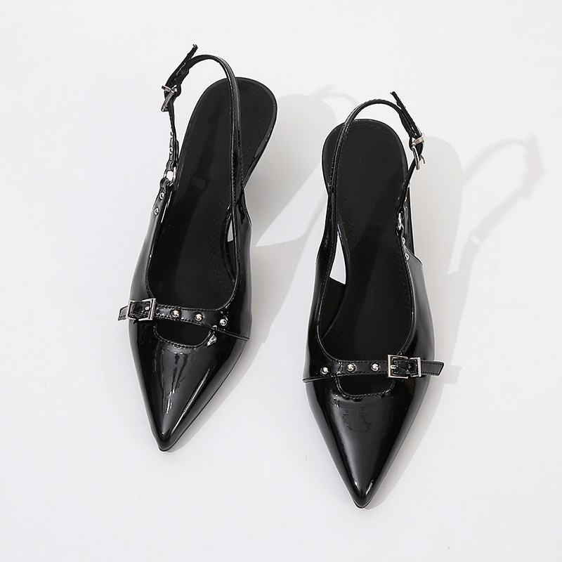 包头凉鞋女2024年春季夏季新款一字带尖头细跟淑女时装气质高跟鞋