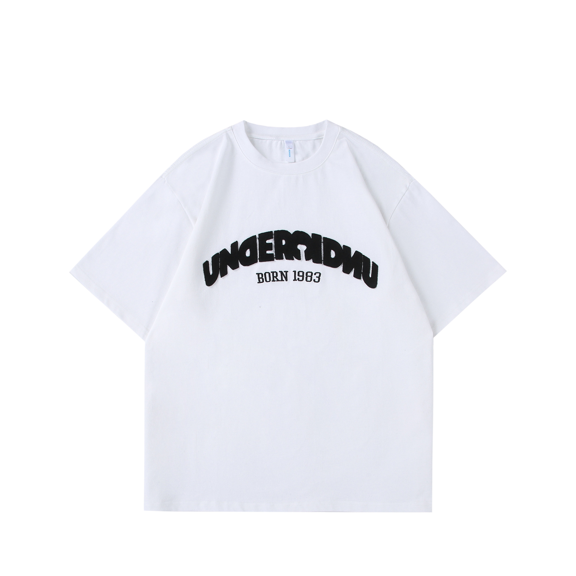 悟航2024夏季潮牌贴布绣圆领t恤男女情侣装慵懒风休闲ins短袖