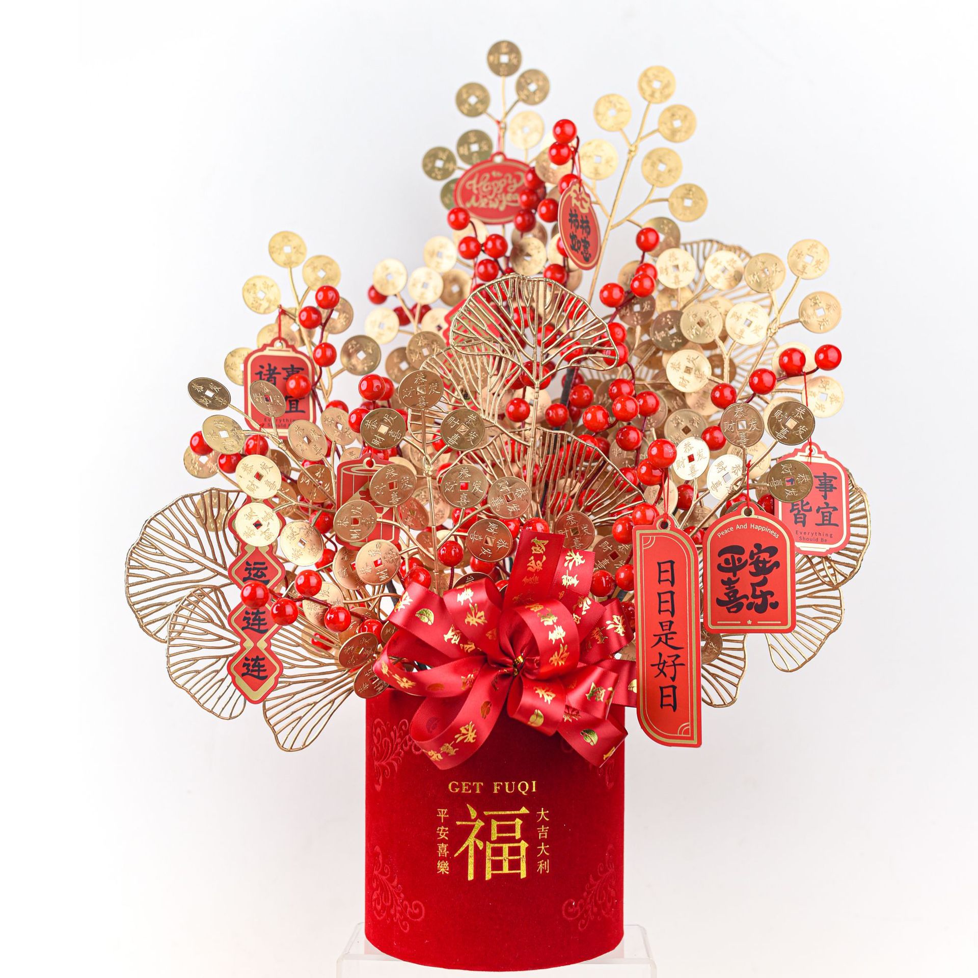 New Year of Rabbit Festive Decoration Spring Lunar New Year Flower Hollyberry Desktop Decoration Opening Hug Decoration Spring Festival Blessing Bucket