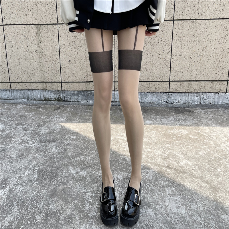 2022新款假吊带丝袜红边袜子性感开裆免脱连裤袜女超薄红色连体袜