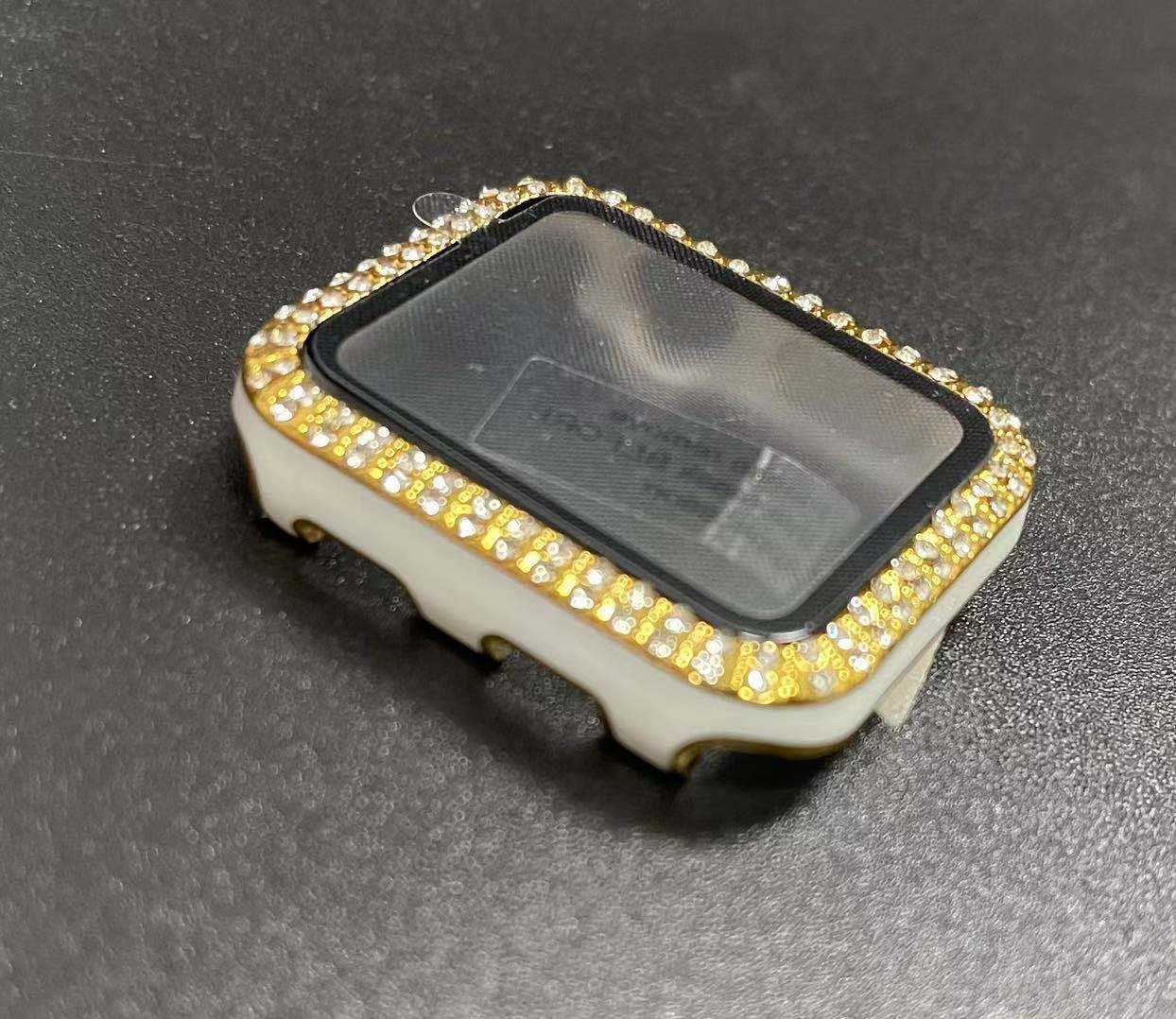 适用于苹果智能手表壳电镀双色双钻一体表壳iwatch硬壳抗摔保护壳