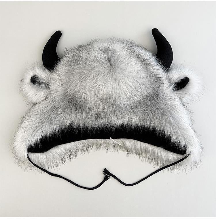 牛角毛毛男女保暖护耳可爱东北防风骑车儿童男士牛头帽牛魔王男帽