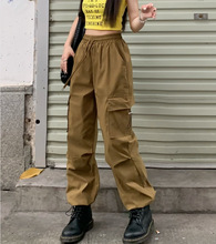 美式复古口袋抽绳直筒裤长裤女2023夏季轻薄小众设计休闲工装裤