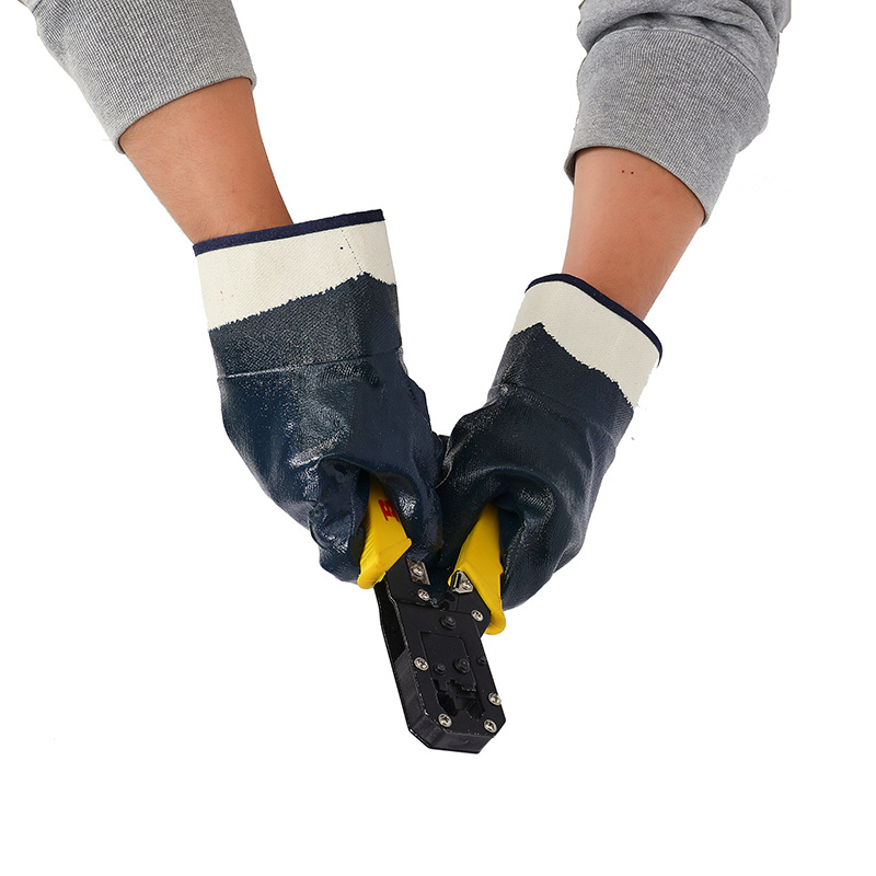 Safety Blue Nitrile Impregnated Protective Gloves Wholesale Fleece-Lined Thermal Oil-Resistant Waterproof and Hard-Wearing Non-Slip Working Gloves