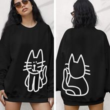 亚马逊外贸卫衣双面猫咪宽松休闲欧美大码毛圈圆领长袖卫衣现货