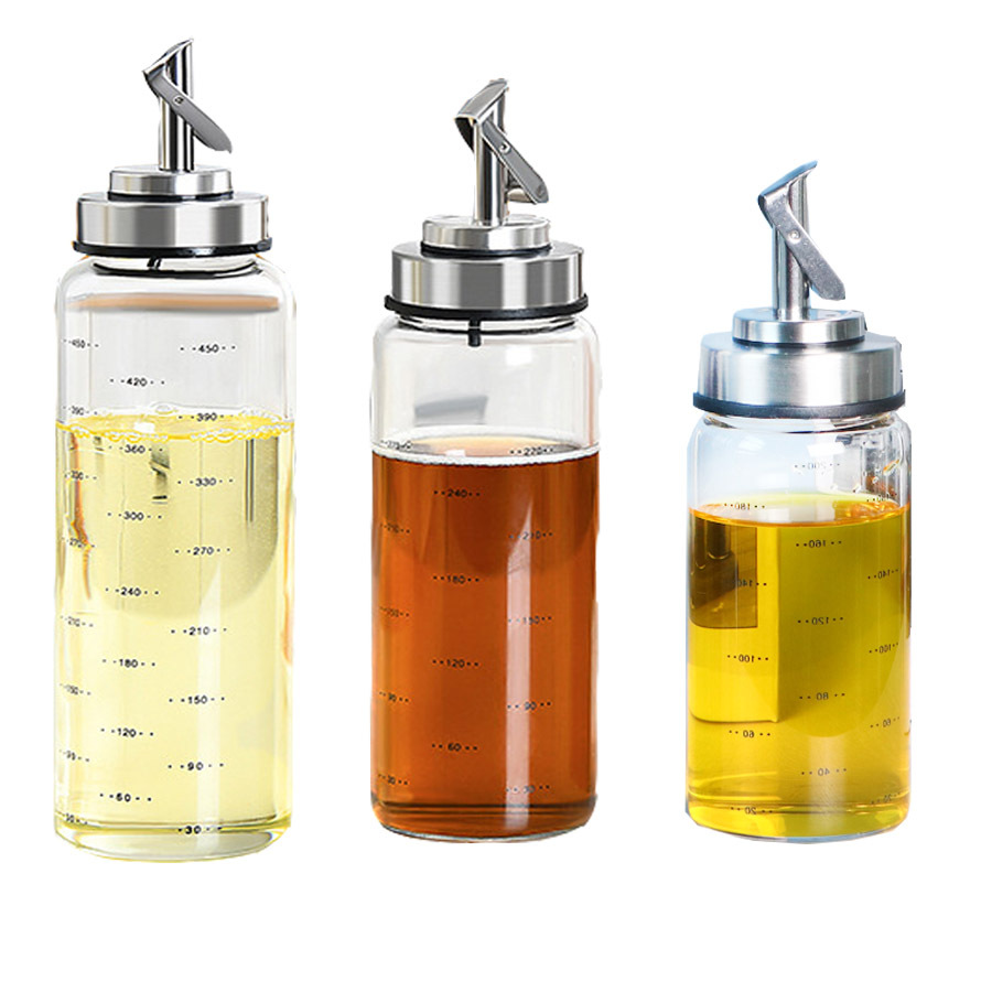 Kitchen Stainless Steel Gravity Oiler Automatic Opening and Closing Oil Bottle Soy Sauce Sesame Oil Vinegar Bottle Glass Seasoning Seasoning Bottle