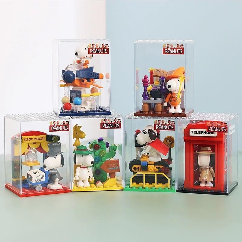 正品snoopy史努比积木盲盒拼装摆件惊喜手办公仔儿童生日礼物女孩