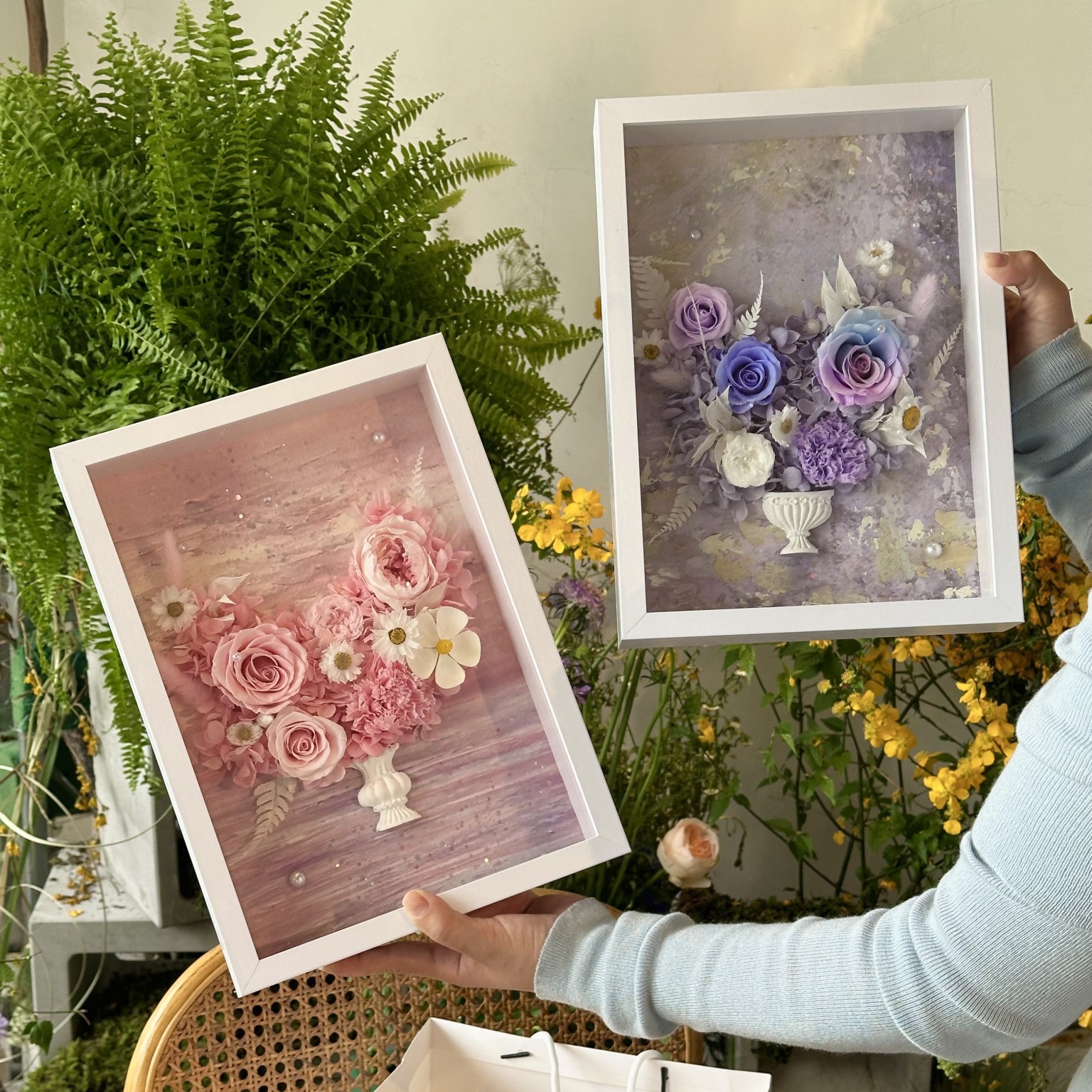 跨境电商花店批发永生花浪漫花园相框送妈妈长辈领导商务伴手礼