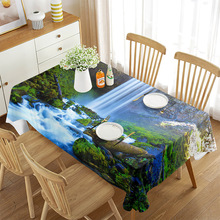 瀑布自然景观主题印花餐桌布餐厅棉麻布艺亚马逊跨境耐磨防水台布