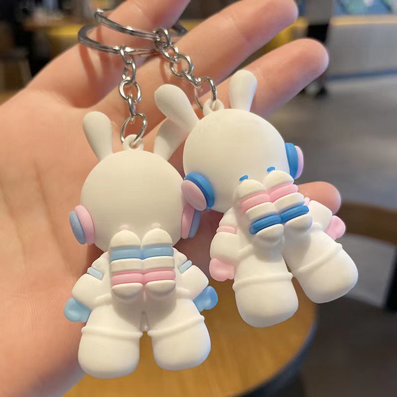 Yiwu Leather Rope Space Rabbit Keychain Three-Dimensional Doll PVC Ornaments Hanging Buckle Small Gift Schoolbag Automobile Hanging Ornament