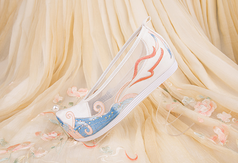 海露网纱春季汉服鞋子女汉服搭配绣花鞋古风配古装弓鞋女布鞋