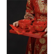 结婚陶瓷喜碗新娘新郎喜庆陪嫁龙凤碗筷套装红汤勺新婚宴新人礼物