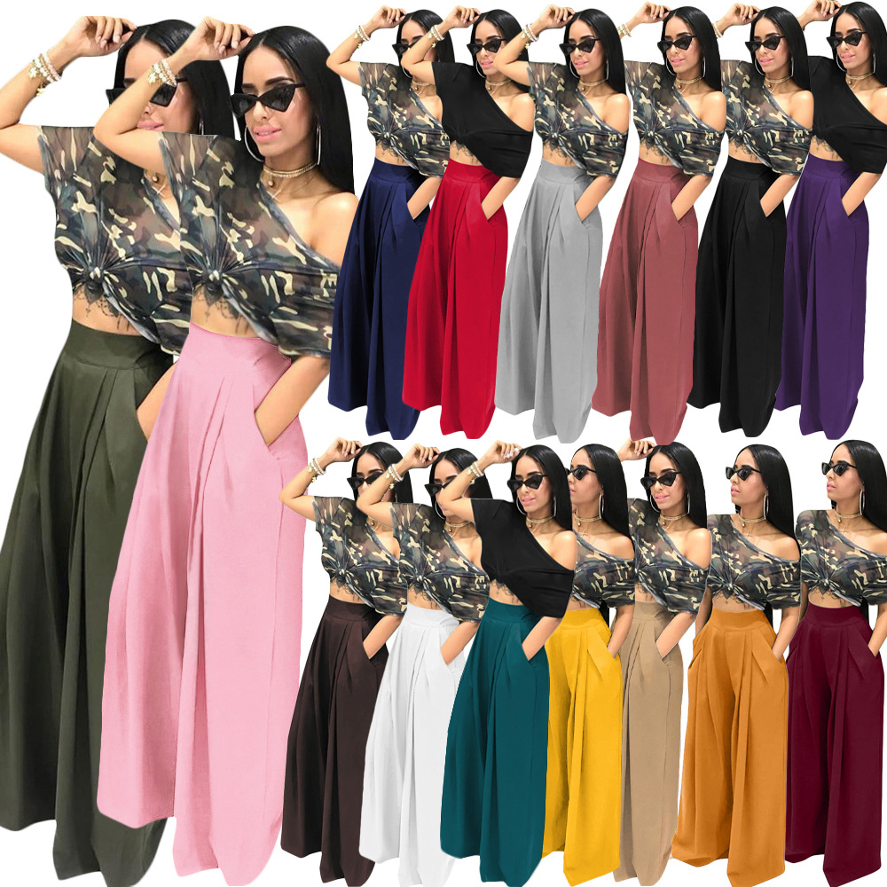 S2018 Hot Sale Fashion Personality Flared Pants Wide Leg Casual Pants Autumn and Winter Wide Leg Pants 14 Colors Optional