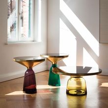创意玻璃茶几现代客厅边几圆形阳台彩色移动茶桌轻奢新款