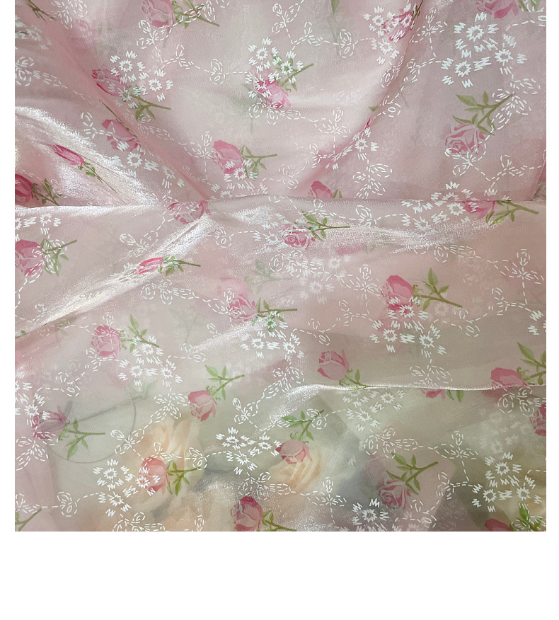 百合缎欧根纱印花面料 亮丝闪光缎面欧根纱玫瑰印花布料 童装软纱详情15