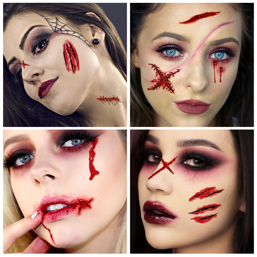 厂家新款伤疤纹身贴纸 欧美万圣节狂欢派对恐怖伤疤纹身贴纸定制