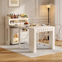 奶油风折叠餐桌椅组合小户型家用多功能可伸缩吃饭桌子可移动青贸