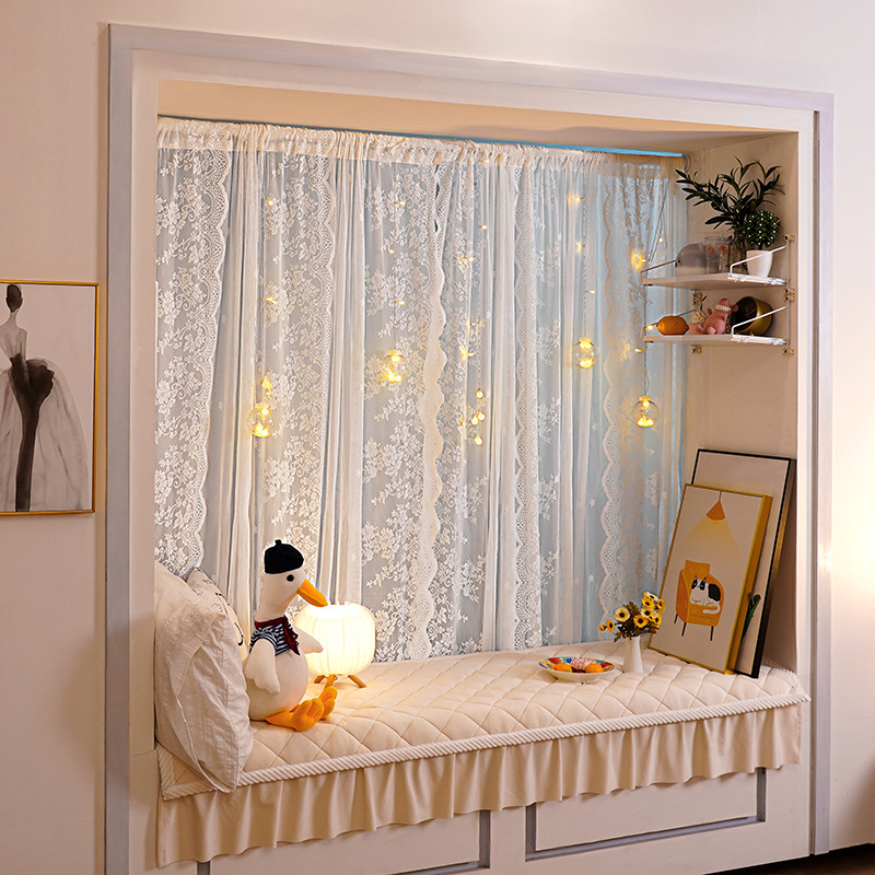 transparent lace white tulle curtain living room dormitory bay window internet celebrity ins style transparent jacquard gauze curtain finished product