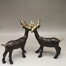 创意仿古纯铜鎏金梅花鹿客厅摆件 新品一对鹿工艺品收藏摆设礼品
