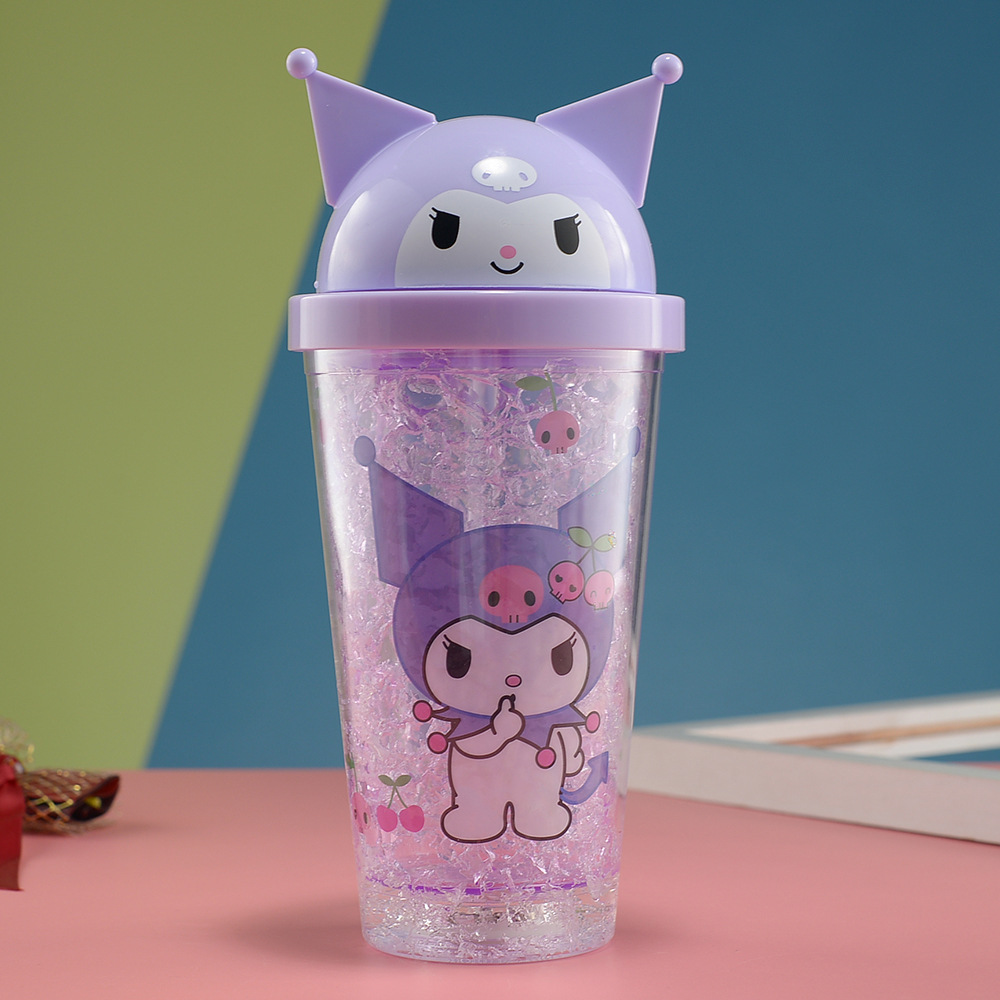 New Double-Layer Plastic Straw Cup High-Looking Cross-Border Summer Ice Cup with Light Creative Student Cartoon Portable Water Cup