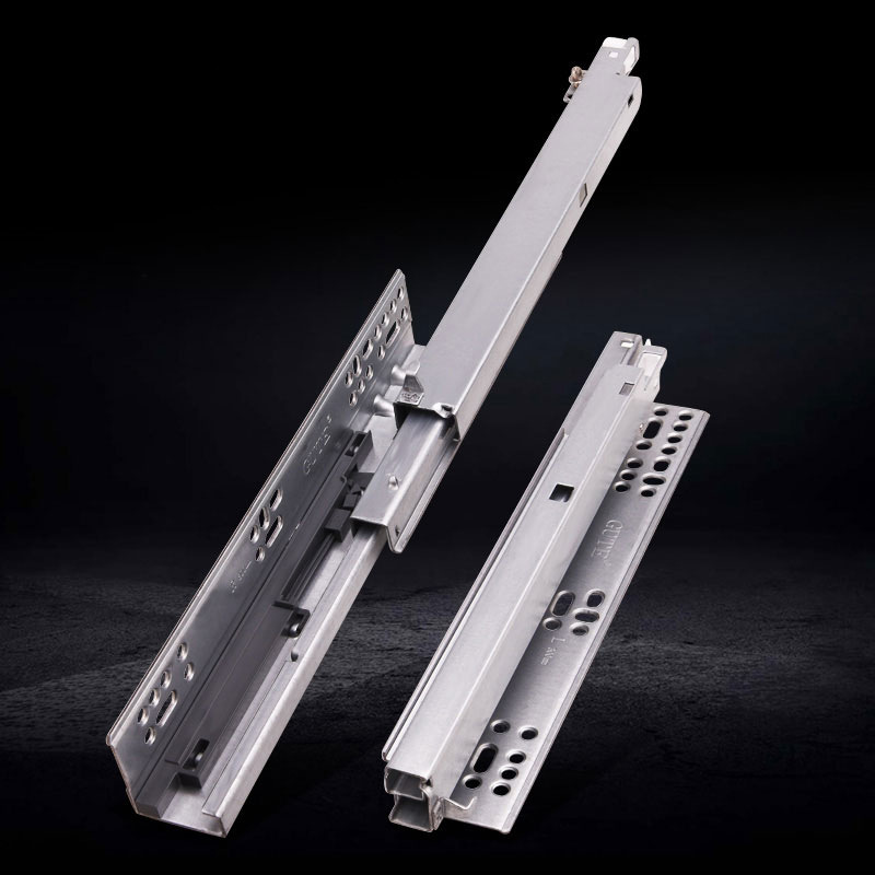 按弹三节橱柜导轨按压反弹抽屉轨道加厚家具静音托底隐藏滑轨