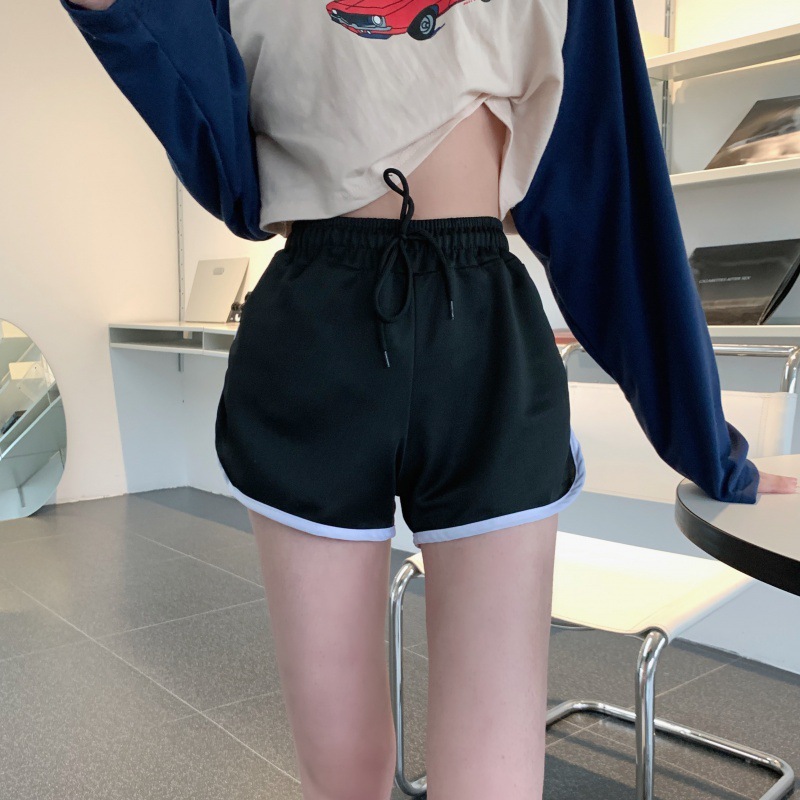 新品实价 运动短裤女高腰抽绳显瘦休闲阔腿热裤运动短裤女高腰抽