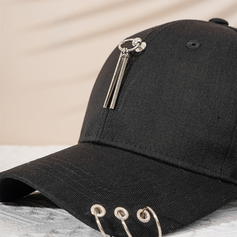 Korean Style Personalized Iron Hoop Pendant Three-Ring Baseball Cap European and American Men and Women Couple Outdoor Sunshade Casual Trend Peaked Cap