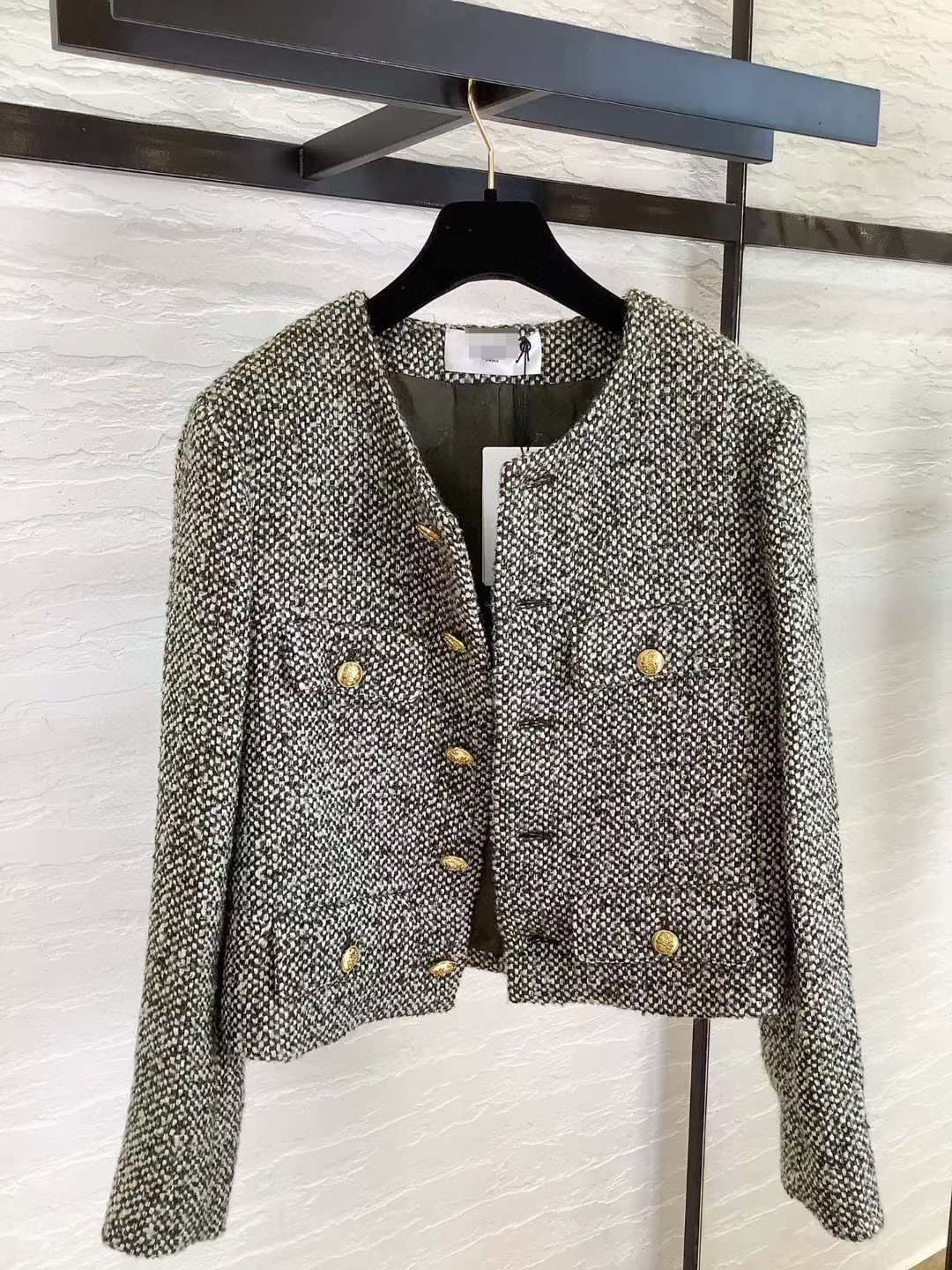 懂货入高定cl家秋冬小香风夹克粗花呢修身格子羊毛西装短外套女款