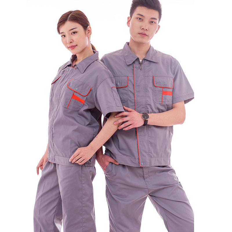 夏季短袖工作服男女超薄透气吸汗套装上衣裤子车间工地劳保服批发
