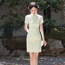 绿色旗袍小个子新款2024新中式夏季连衣裙改良年轻款少女学生短款