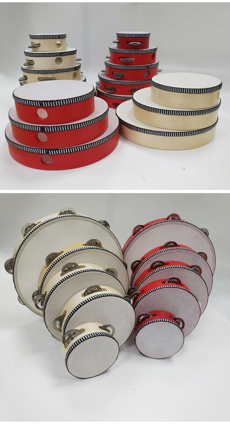 批发单排铃鼓 原木色红色铃鼓 舞蹈儿童手拍鼓 奥尔夫打击乐器