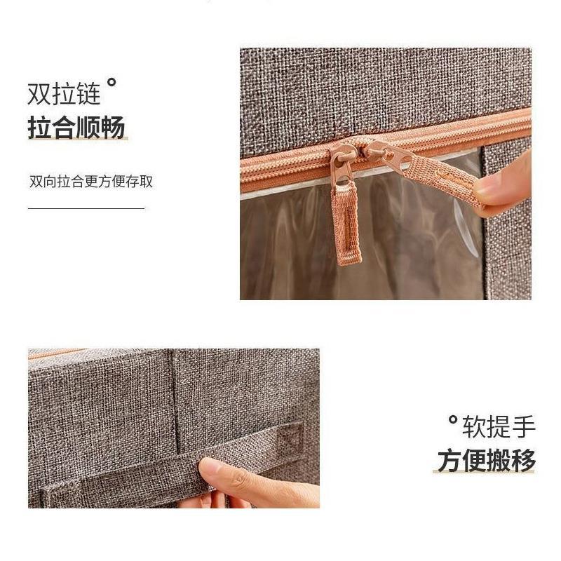 Cotton and Linen Steel Frame Box Double Window Bold Steel Frame Quilt Clothing Sorting Box for Collection Wardrobe Folding Storage Box Spot