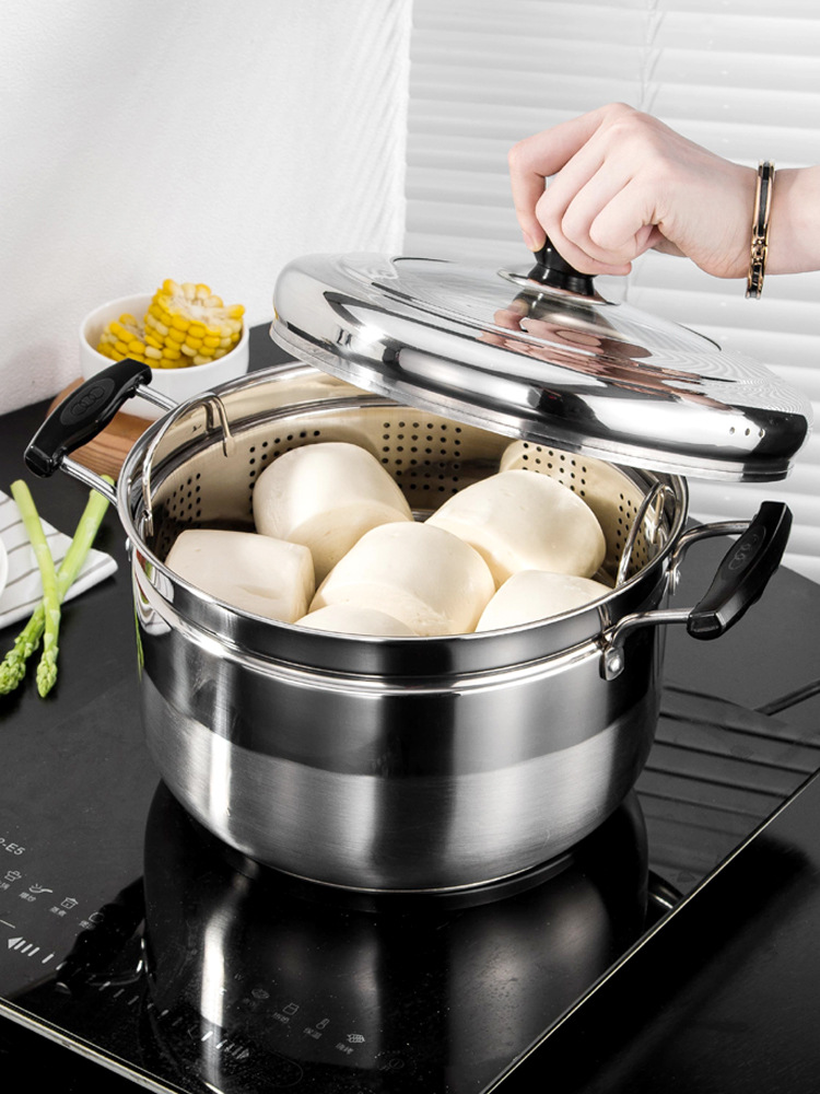 小蒸锅一层1单层家用不锈钢蒸饭锅小型煮2燃气多用日式汤锅速卖通